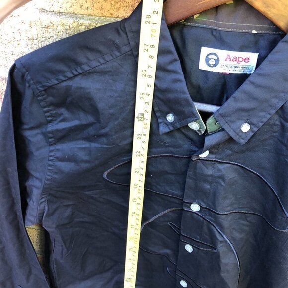 AAPE By a Bathing Ape Black Long Sleeve Embroidered Button Up Shirt Small BNWT - Picture 3 of 8